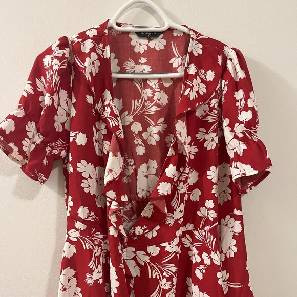 Allegra K Women's Tropical Print Blouse, Small, Red and White Patterned - Picture 1 of 10
